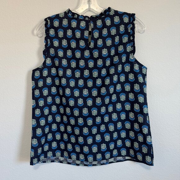 J. Crew Sleeveless Ruffle Neck Linen Blend Floral Blouse Women's Size S - Picture 2 of 8